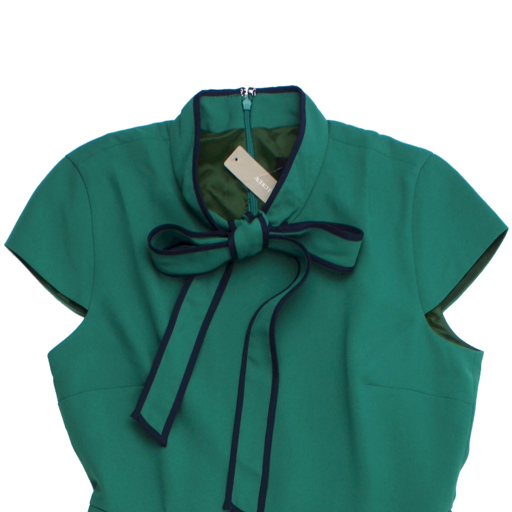 New JCREW Green Tie-neck Dress In 365 Crepe - Picture 3 of 4
